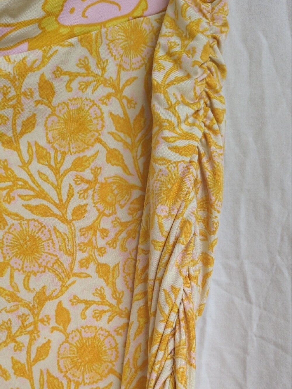 Free People Yellow Floral Midi Skirt with Pink Waistband - Picture 4 of 7